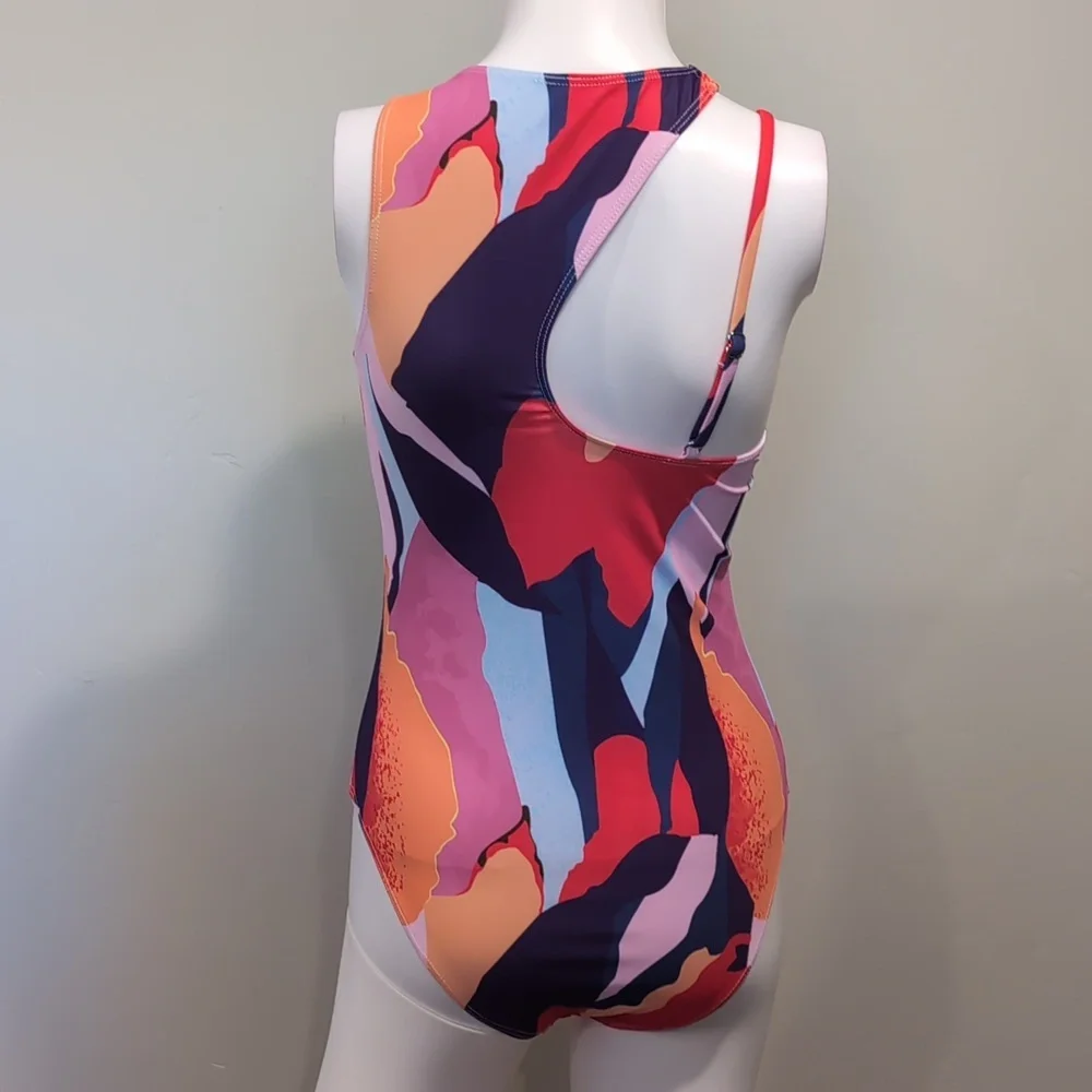 SHEIN Multicolor Abstract Cut Out One Piece Purple Swimsuit Size Small